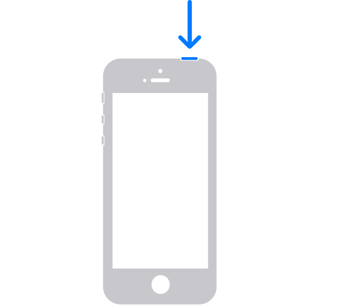 Diagram of a Home-button iPhone with an arrow pointing to the top button